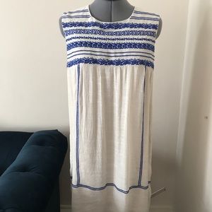 Ivory and blue embroidery shirt dress